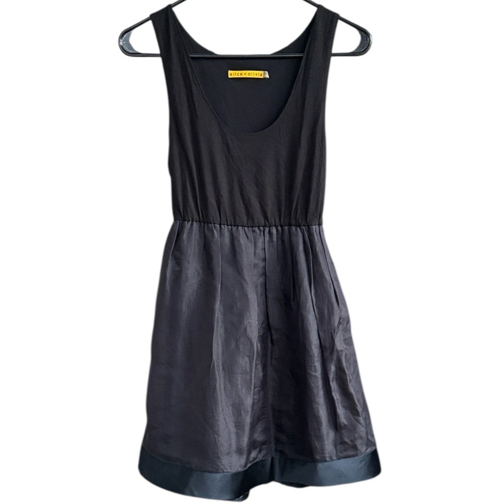 EUC Alice + Olivia Sleeveless A-Line Silk Skirt Tank Dress Black Size 2